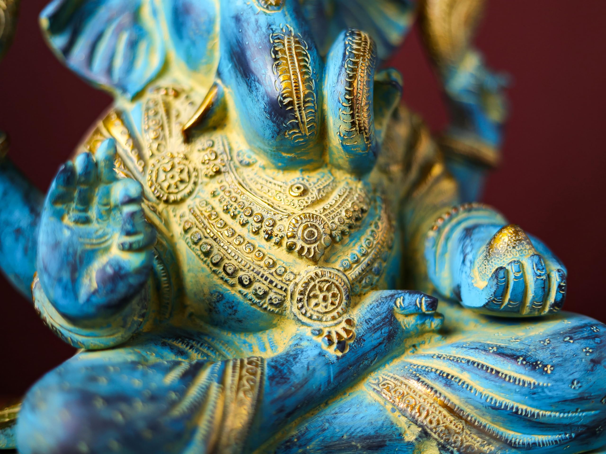 Brass Ganesha Statue With Mosaic, 29 Cm Brass Blue Golden Finish Ganesh Statue, Ganpati Idol, Good Luck Gift For New Beginnings,